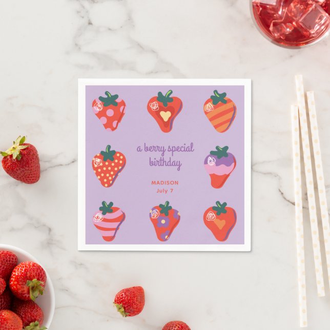 Berry Speciell Strawberry Birthday - Plum Pappersservett (Insitu)
