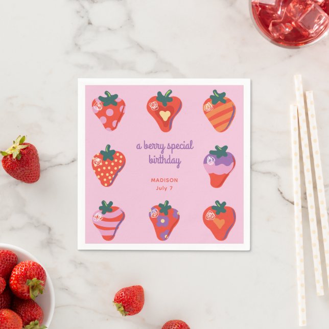 Berry Speciell Strawberry Birthday - Rosa Pappersservett (Insitu)