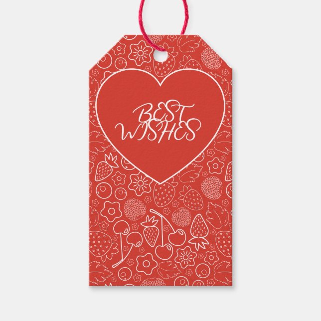 Berry Strawberry Cherry White Hand drawn Modern. Presentetikett (Framsidan)