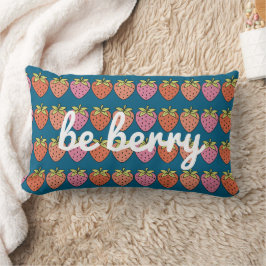 Berry Strawberry Mönster med Teal Background Lumbarkudde