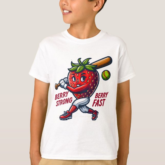 Berry Strong, Berry Fast! Softball jordgubbe T Shirt (Framsida)