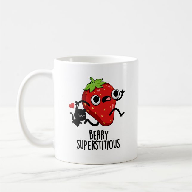 Berry Superstious Funny Fruit Pun Kaffemugg (Vänster)