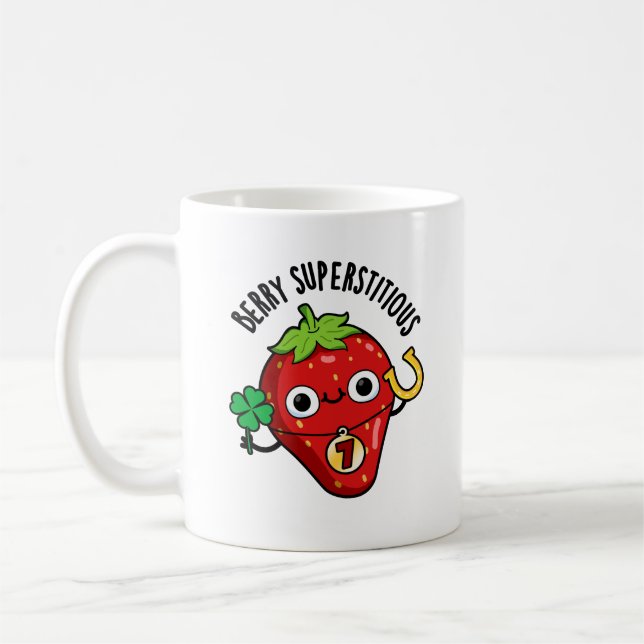 Berry Superstious Funny Strawberry Pun Kaffemugg (Vänster)