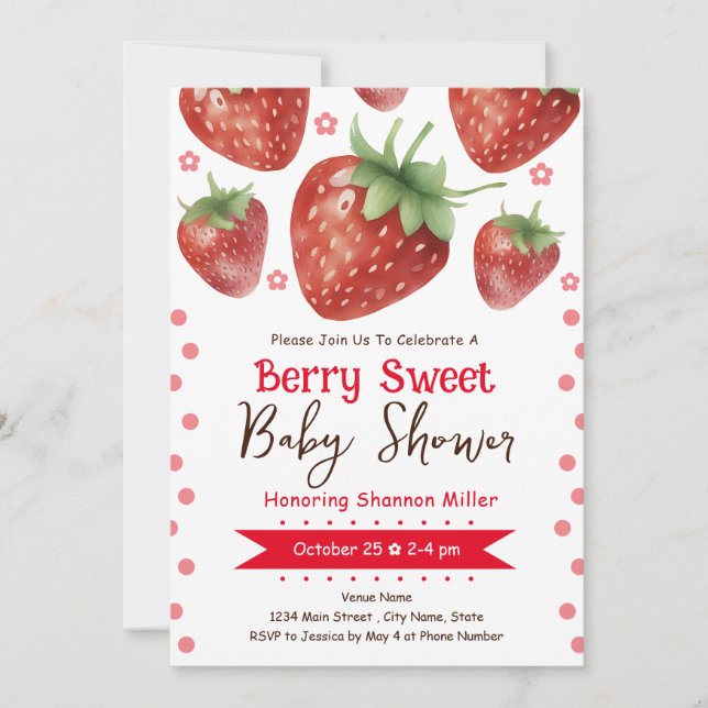 Berry Swee Baby Shower Watercolor Girl-inbjudan Inbjudningar (Framsida)