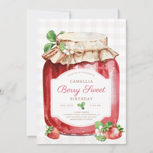 Berry Sweer Strawberry Sylt Burk Födelsedagsfest Inbjudningar (Framsida)