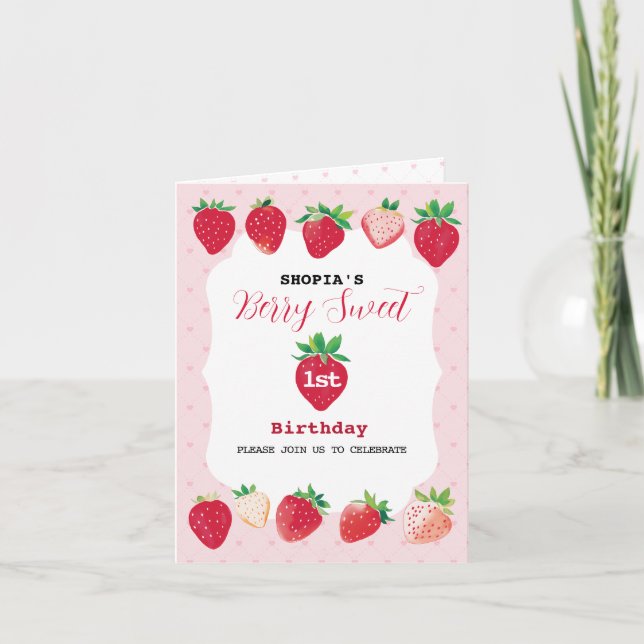 Berry Sweet 1:a Birthday Folded Investigation Inbjudan (Framsida)