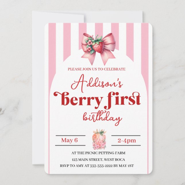 Berry Sweet 1st Birthday med Photo Inbjudningar (Framsida)