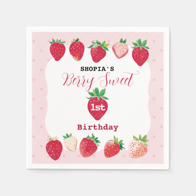 Berry Sweet 1st Birthday Pappersservett (Framsidan)