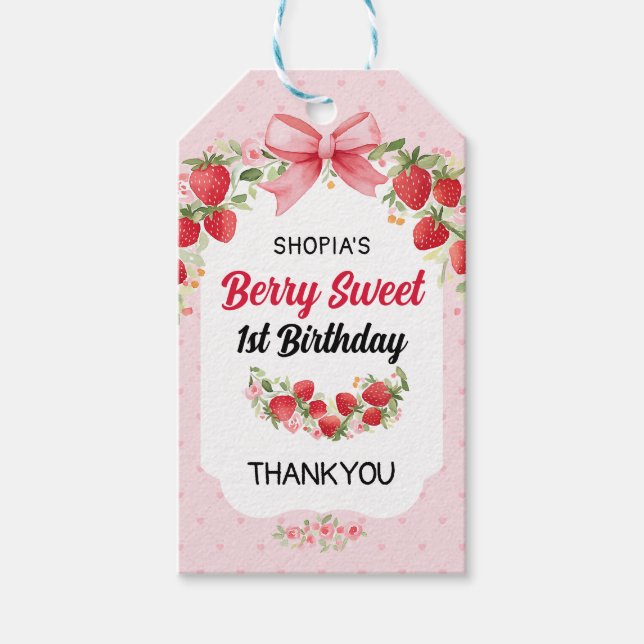 Berry Sweet 1st Birthday Presentetikett (Framsidan)