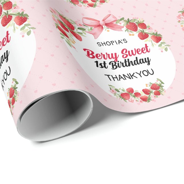 Berry Sweet 1st Birthday Presentpapper (Rullad Hörn)