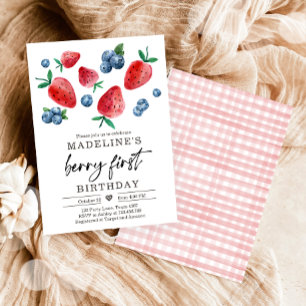 Berry Sweet 1st Birthday Strawberry Blueberry Inbjudningar