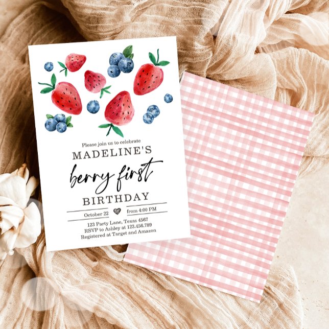 Berry Sweet 1st Birthday Strawberry Blueberry Inbjudningar (Skapare uppladdad)