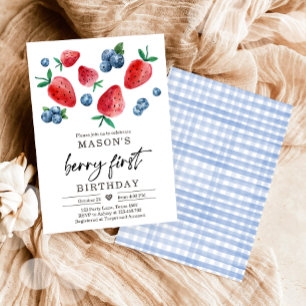 Berry Sweet 1st Birthday Strawberry Blueberry Invi Inbjudningar