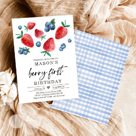 Berry Sweet 1st Birthday Strawberry Blueberry Invi Inbjudningar