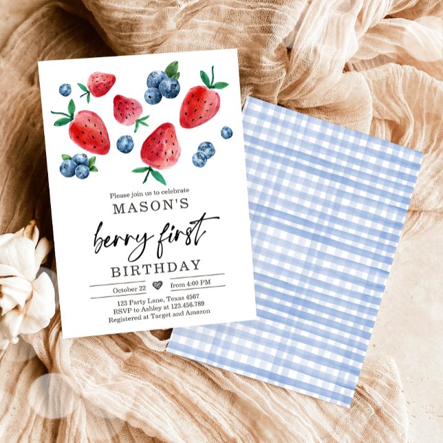 Berry Sweet 1st Birthday Strawberry Blueberry Invi Inbjudningar (Skapare uppladdad)