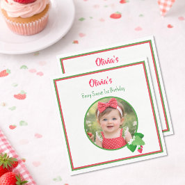Berry Sweet 1st Birthday Strawberry Photo Pappersservett