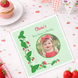 Berry Sweet 1st Birthday Strawberry Photo Pappersservett