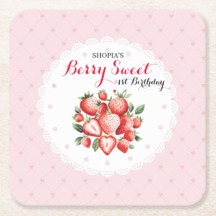 Berry Sweet 1st Birthday Underlägg Papper Kvadrat