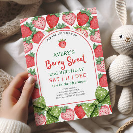 Berry Sweet 2nd Birthday Strawberry Invitation Inbjudningar