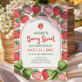 Berry Sweet 3rd Birthday Strawberry Invitation Inbjudningar