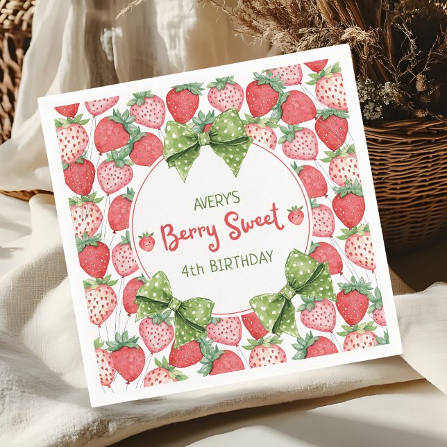 Berry Sweet 4-års födelsedags jordgubbsfest  Pappersservett (Skapare uppladdad)