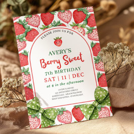 Berry Sweet 7th Birthday Strawberry Invitation Inbjudningar