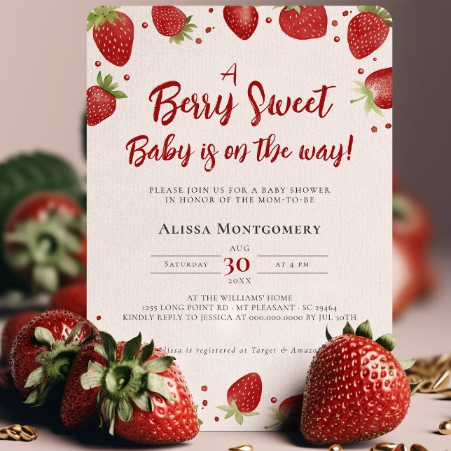 Berry Sweet Baby är på Way Strawberry Shower Inbjudningar (Skapare uppladdad)