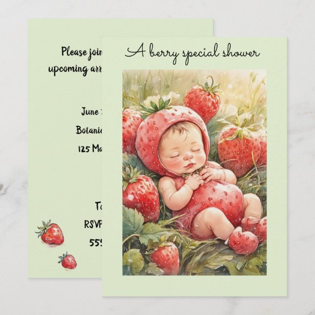 Berry Sweet Baby Digital nedladdningsbar inbjudan (Fram/baksida)