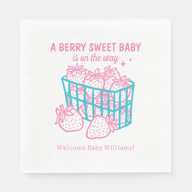 Berry Sweet Baby Doodle Pink Strawberry Girl Pappersservett (Framsidan)