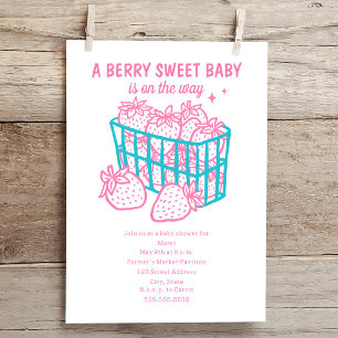 Berry Sweet Baby Doodle Rosa Strawberry Girl Inbjudningar
