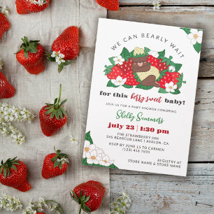 Berry Sweet Baby Neutralt Strawberry Baby Shower Inbjudningar