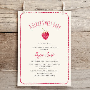 Berry Sweet Baby Raspberry Doodle Girl Baby Shower Inbjudningar