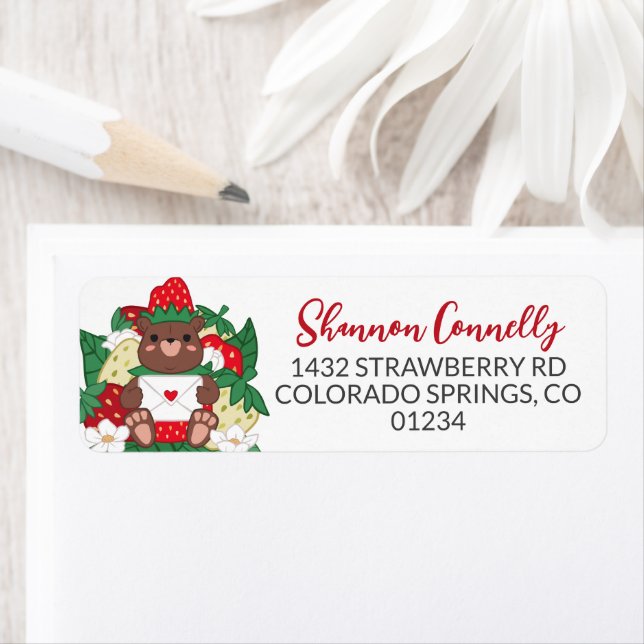 Berry Sweet Baby Red Strawberry Bear Unge Adress Returadress Etikett (Insitu)