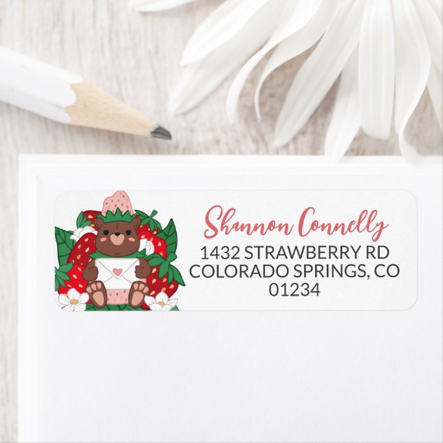 Berry Sweet Baby Rosa Strawberry Bear Unge Adress Returadress Etikett (Insitu)