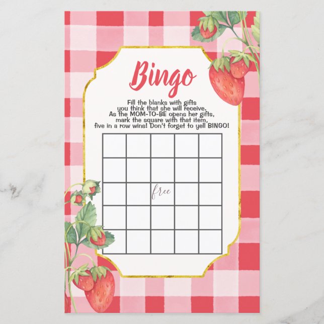 Berry Sweet Baby Shower Bingo-kort Pappra Lakan (Framsida)