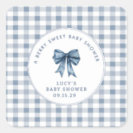 Berry Sweet Baby Shower Blueberry Bow Fyrkantigt Klistermärke
