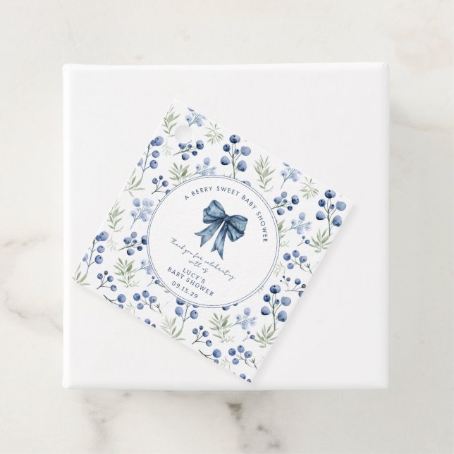 Berry Sweet Baby Shower Blueberry Bow Square Gåvor Etiketter (På plats)