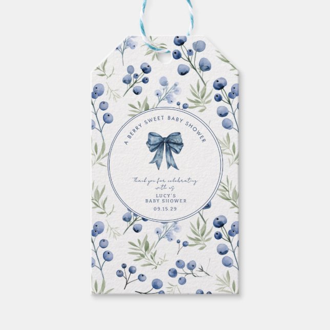 Berry Sweet Baby Shower Blueberry Bow Square Presentetikett (Framsidan)