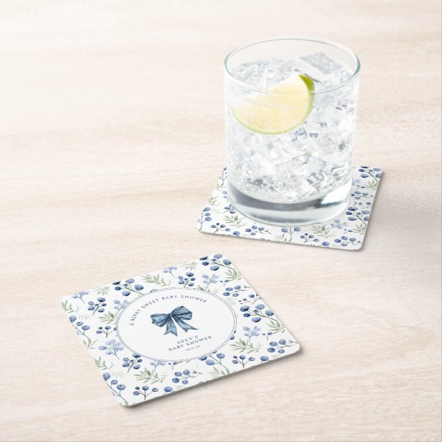 Berry Sweet Baby Shower Blueberry Bow Underlägg Papper Kvadrat (Insitu)