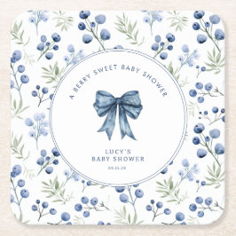 Berry Sweet Baby Shower Blueberry Bow Underlägg Papper Kvadrat