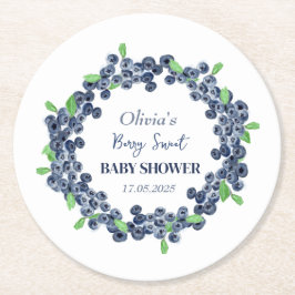 Berry Sweet Baby Shower Blueberry Flicka Boy Underlägg Papper Rund