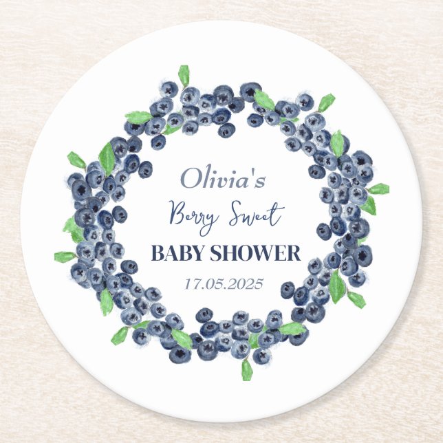 Berry Sweet Baby Shower Blueberry Flicka Boy Underlägg Papper Rund (Framsidan)