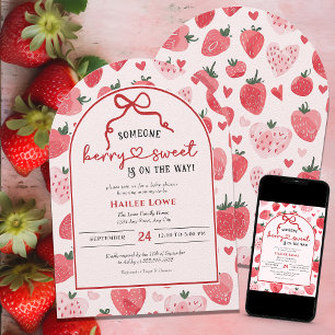 Berry Sweet Baby Shower Coquette Rosa Strawberry Inbjudningar