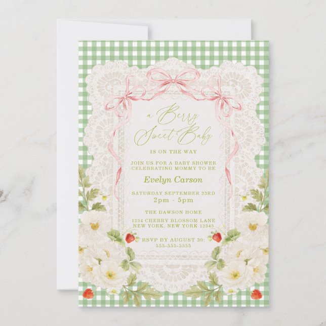 Berry Sweet Baby Shower Coquette Spets Inbjudningar (Framsida)