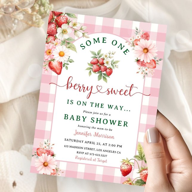 Berry Sweet Baby Shower Girl Rosa Strawberry Inbjudningar (Skapare uppladdad)
