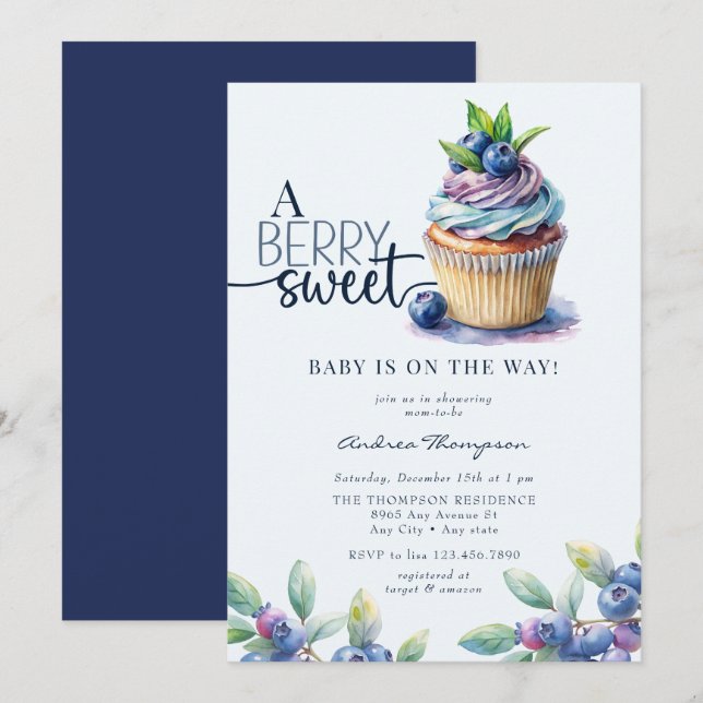 Berry Sweet Baby Shower Inbjudningar (Fram/baksida)
