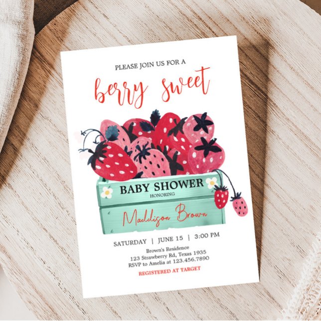 Berry Sweet Baby Shower Inbjudningar (Strawberry Baby Shower Invitation)
