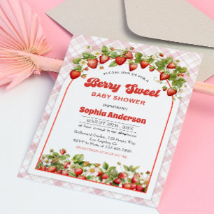 Berry Sweet Baby Shower med jordgubbstema Inbjudningar
