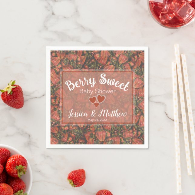Berry Sweet Baby Shower Napkins - Jordgubbar Pappersservett (Insitu)