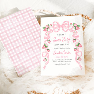 Berry Sweet Baby Shower Rosa Bow Inbjudningar